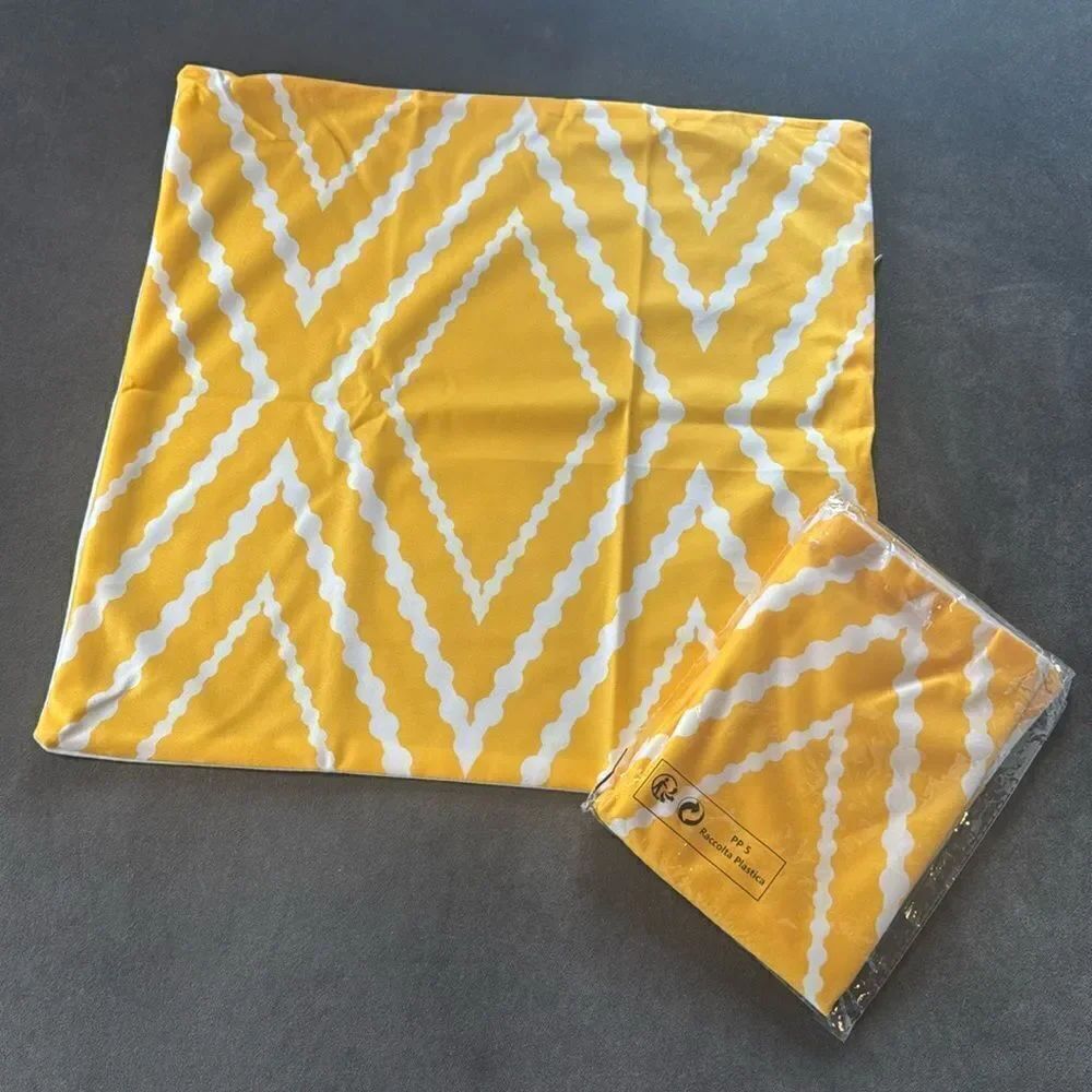 TWO Yellow Geometric Sofa Throw Accent Pillow Covers Size 18”x18” NEW